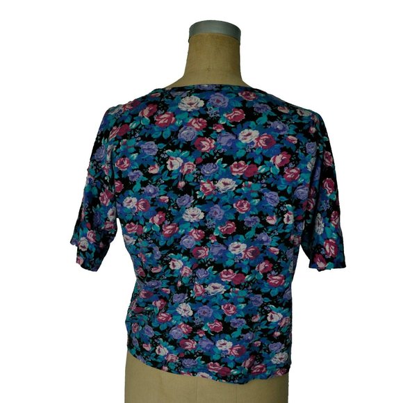 Vintage 80s Floral T-Shirt Crop Boxy Top Large - Picture 4 of 5
